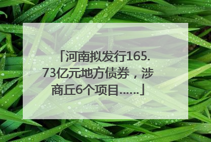 河南拟发行165.73亿元地方债券，涉商丘6个项目……