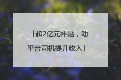 超2亿元补贴，助平台司机提升收入